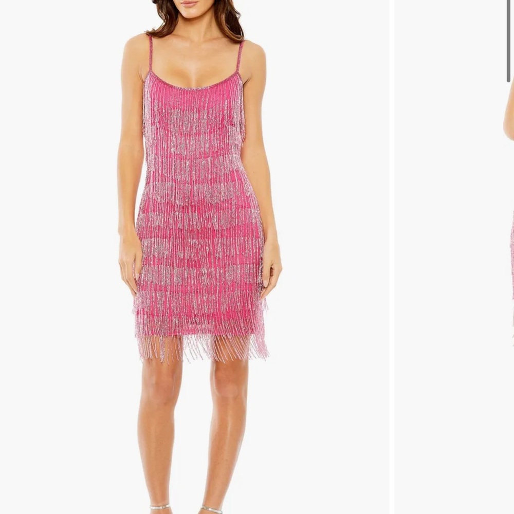 Mac Duggal pink fringe dress-NWT